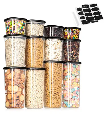 Immagine prodotto di Contenitori per alimenti Set da 12 - PP - Trasparente - Impilabili - Da 360 ml a 1640 ml - Per cucina e dispensa