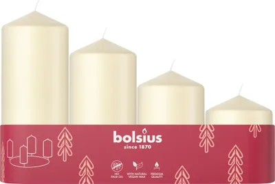 Produktbild von Bolsius Stumpenkerzen 4er Tray abgestuft Ø 4,8 cm weiche perle