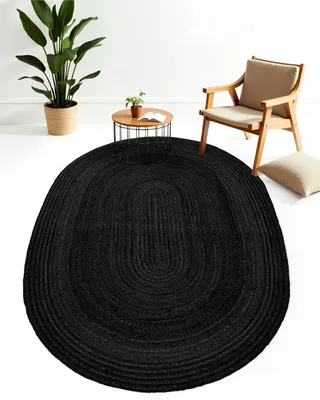Image de carpetfine Tapis ovale en jute Nele 120x170 cm Gris foncé
