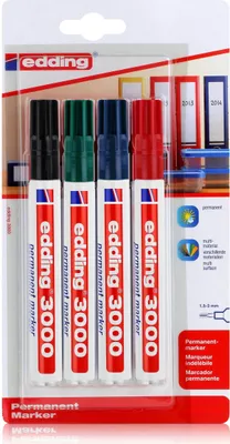 Produktbild von edding 3000 Permanent Marker 4er schwarz, rot, grün, blau 1,5-3mm (1er Pack)