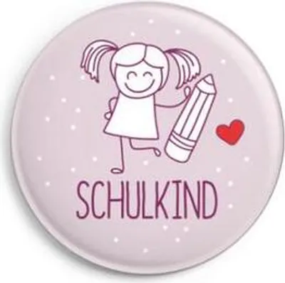 Produktbild von Ansteckbutton für Mädchen zur Einschulung mit glänzender Optik, 32 mm Durchmesser