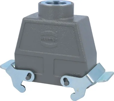Produktbild von HARTING Han 16B Tüllengehäuse hoch, 1xM25 gerader Kabelabgang, mit 2 Querbügeln Verschraubung M25 Klemmbereich 9,0mm -