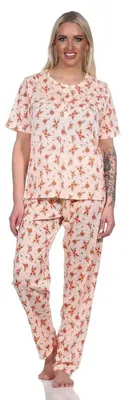 Produktbild von Damen Pyjama lange-hose mit kurzarm-Shirt Schlafanzug; Aprikose/XL