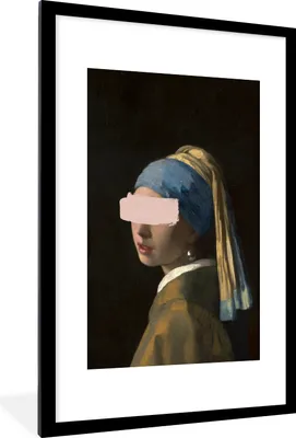 Produktbild von MuchoWow® MuchoWow® Gerahmtes Poster Mädchen mit Perlenohrring - Johannes Vermeer - Pastell 60x90 cm - Poster mit zchwarzem Bilderrahmen - Dekoration - Wandposter Wohnzimmer - Hochwertig