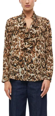 Produktbild von s.Oliver Damen Bluse – Regular Fit, Chiffon, Leo-Muster, V-Ausschnitt