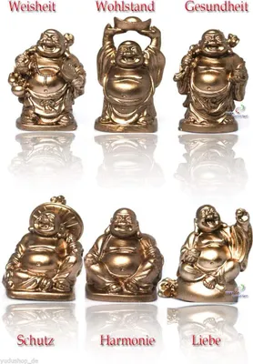 Produktbild von 6 stück verschiedene Buddha Figuren Glücksbringer Happy Buddha