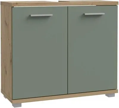 Immagine prodotto di Mobile sottolavabo, 2 ante, finitura rovere e verde salvia, L69,9 x P28,9 x H62 cm, CHAMP