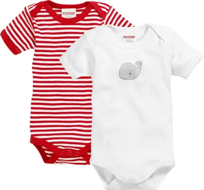 Immagine prodotto di Playshoes, body per neonati unisex, confezione da 2, colore rosso/bianco, maniche corte