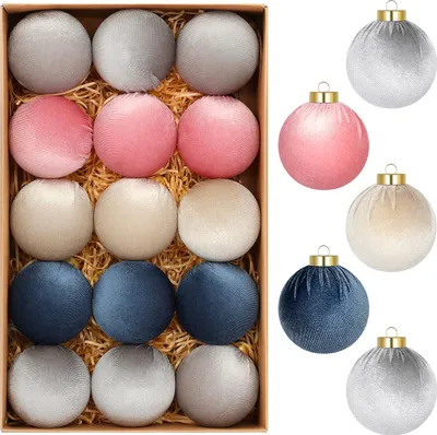 Productafbeelding van Set kerstballen StarryLights, fluwelen kerstballen in pastelkleuren