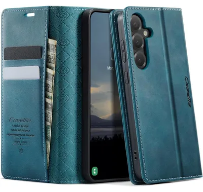 Productafbeelding van Telefoonschaal voor Samsung Galaxy S24 5G, flippercase, kunstleer, RFID-kaartsleuf, standfunctie, blauwgroen