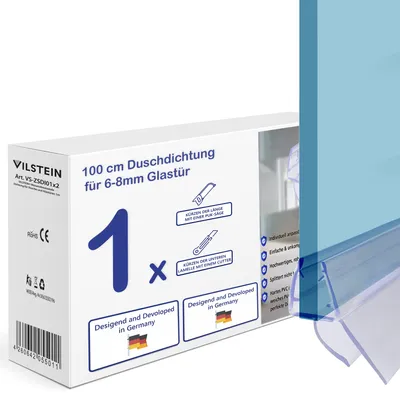 Produktbild von VILSTEIN Duschdichtung I Glasstärke 6mm bis 8mm I 1x 100cm I kürzbare Länge & Gummilippe I Dichtung für Duschtüren