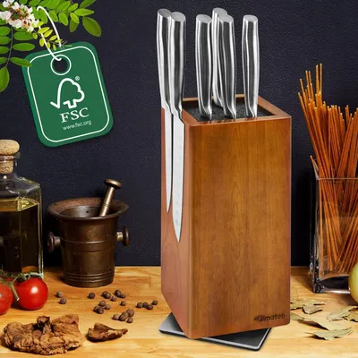 Produktbild von Magnetischer Messerblock ohne Messer 360° drehbar Magnet Messerhalter aus Akazienholz Hochwertiger Messerblöcke Küchenmesser Organizer