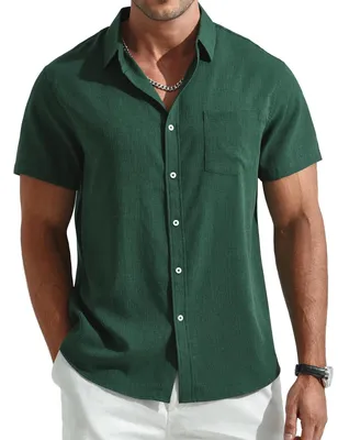 Imagen del producto de Omgoods - Camisa casual de manga corta para hombre, corte regular, con bolsillo