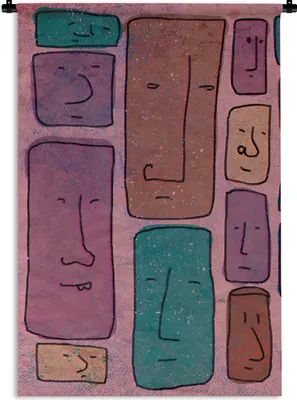 Produktbild von MuchoWow® Wandteppich Wandbehang Vintage - Gesicht - Abstrakt - Kunst - Muster 120x180 cm Tapisserie Dekoration Wandtuch - Schlafzimmer - Dekorationen für das Haus