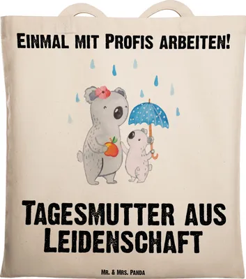 Produktbild von Mr. & Mrs. Panda Tote Bag Tagesmutter Leidenschaft - Transparent - Geschenk, Laptoptasche, Tasche, Jutebeutel, Schultasche, Uni