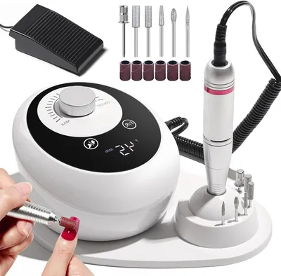 Produktbild von Elektrische Nagelfeile – Nagelfräse – Nagelfeilen – 45.000 U/min, einstellbar – 18,9 x 18,8 x 11,4 cm – Weiß