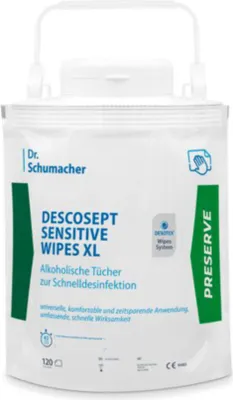 Produktbild von Dr. Schumacher Descosept Sensitive Wipes XL - Einweg Tuchspender | Spender (120 Tücher)