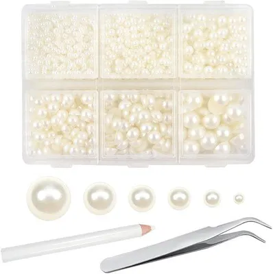 Obrázek produktu pro Sada plastových korálků, 5000 kusů - polokulové - 2 mm/3 mm/4 mm/5 mm/6 mm/8 mm - plastové - pro tvoření, ruční práce a scrapbooking