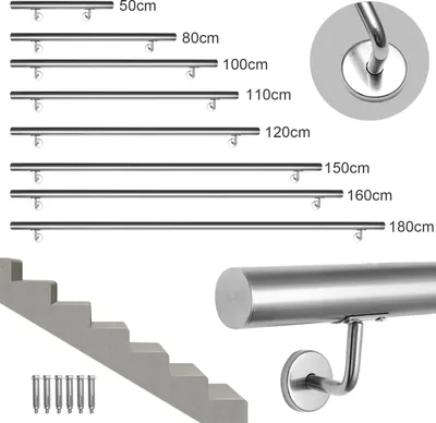 Immagine prodotto di Aopunly corrimano in acciaio inox ringhiera scala 100 cm materiale di montaggio corrimano a parete staffa a muro ringhiera interna ed esterna