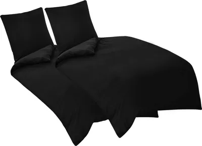 Produktbild von Bettwäsche Set 135x200cm 4tlg Schwarze Mikrofaser mit Reißverschluss