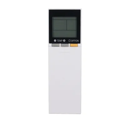 A white remote control for an air conditioner is shown against a white background.