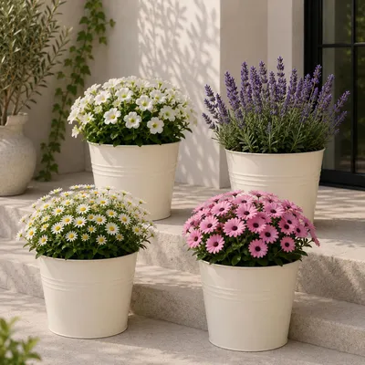 Produktbild von 4 Stk. Blumentopf Pflanzgefäß Balkontopf Pflanztopf verzinkt Ø17xH15cm