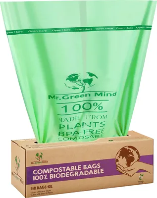 Produktbild von Mr. Green Mind kompostierbare müllbeutel 10 Liter 140 Stück – 43 x 46 cm – 100 % kompostierbare Müllsäcke - Inkl. Spender