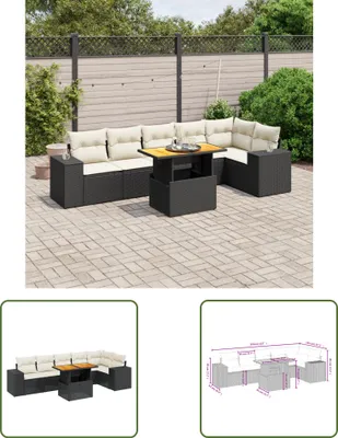 Produktbild von The Living Store 7-tlg. Garten-Sofagarnitur mit Kissen Schwarz Poly Rattan