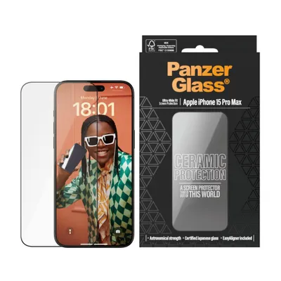 Immagine prodotto di PanzerGlass ® Protezione in Vetroceramica per iPhone 15 Pro Max | Adattamento ultra-ampio con EasyAligner