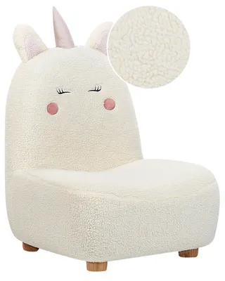 Produktbild von BELIANI Kindersessel Cremeweiß Bouclé Teddyfell mit Ohren Tierform Einhorn ohne Armlehnen Modernes Design Kinderzimmermöbel Tiersessel für Kinder