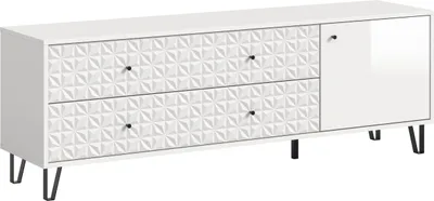 Image de Prisma meuble tV 2 tiroirs, 1 porte blanche, haute brillance blanche.