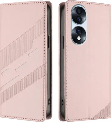 Produktbild von Hülle für Honor 70 Pro, Kunstleder Brieftaschen Handyhülle mit Kartenfach und Standfunktion Pink