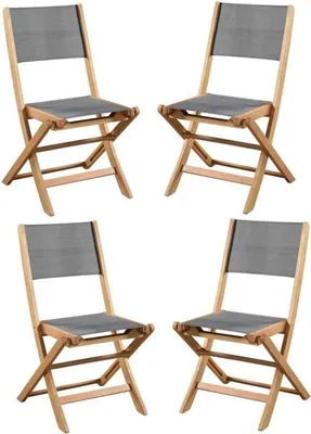 Immagine prodotto di Set di 4 sedie da giardino in legno di acaciacon seduta in textilene - 50 x 57 x 90 cm - Grigio