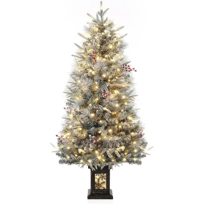 Image de sapin de Noël artificiel de 120 cm de haut avec 78 LED blanc chaud - Sapin de Noël artificiel avec 8 modes réglables, arbre de Noël avec pommes de pin