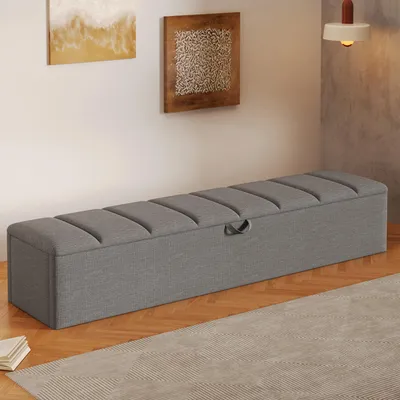 Produktbild von Betthocker 163x32x36 cm mit Staufach, Samtbezug, beweglich, Grau