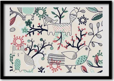 Produktbild von Bild - Bilder - Bilderrahmen - 70 cm x 50 cm - MDF-Rahmen, Wandkunst Tiere und Blumen