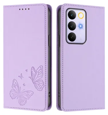 Image de Étui en cuir pour Realme C85 5G, étui de protection type portefeuille en cuir gaufré « papillon » avec support, violet