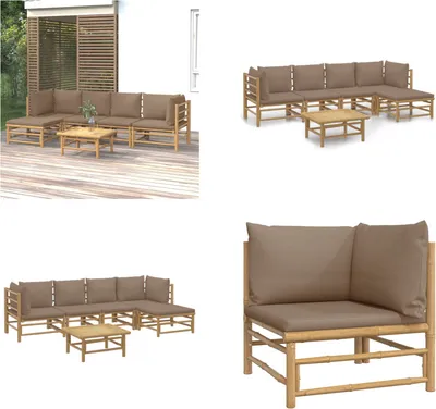Produktbild von vidaXL 6 tlg. Garten Lounge Set mit Kissen Taupe Bambus - Garten Lounge Set - Garten Lounge Sets - Lounge Set - Gartenmöbel Set