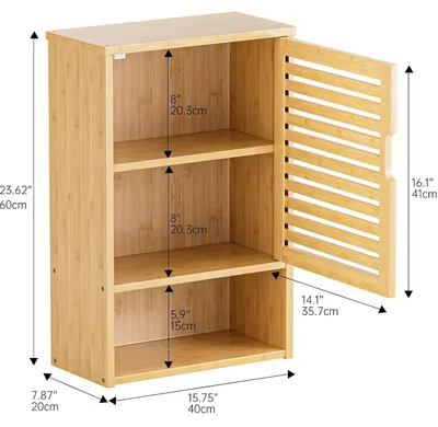 Image de Armoire murale pour salle de bain - Armoire à pharmacie en bambou - Étagère intérieure réglable - Armoire à suspendre au-dessus des toilettes - Rangement pour la salle de bain et le salon - Aspect bois naturel