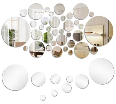 Productafbeelding van Mengger Wandspiegel, zelfklevend, rond, bladmotieven, flexibel, decoratief, decoratie, badkamer, 56 stuks
