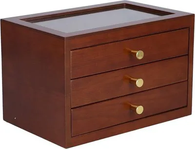 Immagine prodotto di Portagioie in legno per donna - Grande portagioie a 3 cassetti, portagioie per anelli, orecchini, bracciali, collane (30*19*18,5 cm)