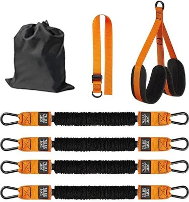 Produktbild von Optrekband-Set mit 4 Widerstandsbändern für Klimmzüge (25-300 lbs) – Verstellbare Höhe, Fußstützen, Robuster Slingtrainer für den Fitnessbereich