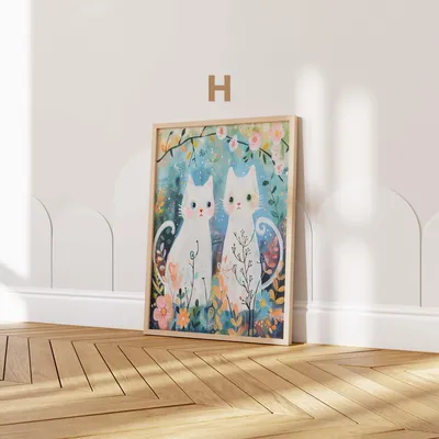 Produktbild von Mädchen Kinderzimmer Poster · Geschenkidee · Märchenhafte Illustration mit Einhorn und Katzen · Kinderzimmer Deko · Dekoprint ohne Rahmen · Motiv H · 100 × 150 cm