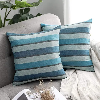 Kissenbezüge 2er-Set, 40x40 cm, Blau, Leinenlook, mit Reißverschluss