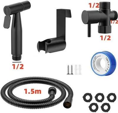 Immagine prodotto di Soffione doccia da parete per bagno, nero, per bagno e toilette.