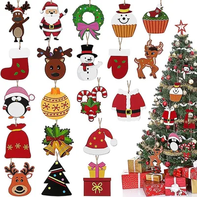 Weihnachtsschmuck aus Holz, 20 Stück, bunt, 4-6 cm