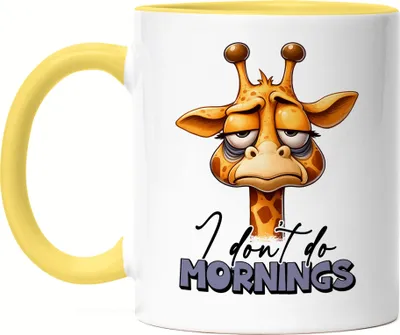 Produktbild von I don't do mornings Tasse Gelb lustiger Spruch Morgenmuffel Giraffe