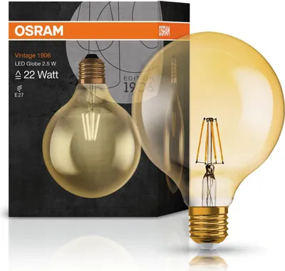 Image de Osram LED Filament Globe G125 Vintage 1906 2,8W = 21W E27 Or Extra Blanc Chaud