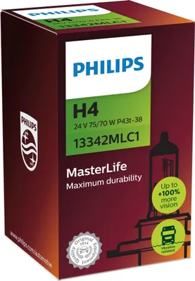Produktbild von Philips MasterLife 13342MLC1 Scheinwerferlampe mit 24 V, 75 W, 24 V, H4, Halogen, 3200 K, 10 Stück(e)