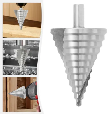Immagine prodotto di Punte a gradini - Scanalatura a spirale - 6–60 mm - 12 gradini - HSS con rivestimento TiN - Per legno, plastica, PVC